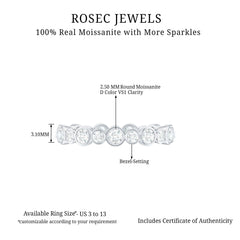 Round Cut Certified Moissanite Bezel Set Eternity Band
