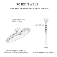 Certified 5 MM Moissanite Traditional Engagement Ring with Side Stones