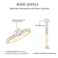 Certified 5 MM Moissanite Traditional Engagement Ring with Side Stones