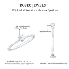 Certified 5 MM Round Moissanite Solitaire Promise Ring