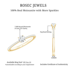 Certified 5 MM Round Moissanite Solitaire Promise Ring