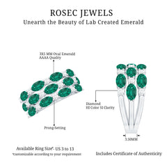 Oval Cut Lab Grown Emerald Statement Wedding Band with Diamond