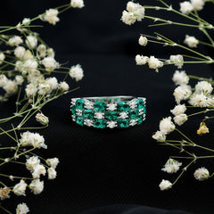 Oval Cut Lab Grown Emerald Statement Wedding Band with Diamond