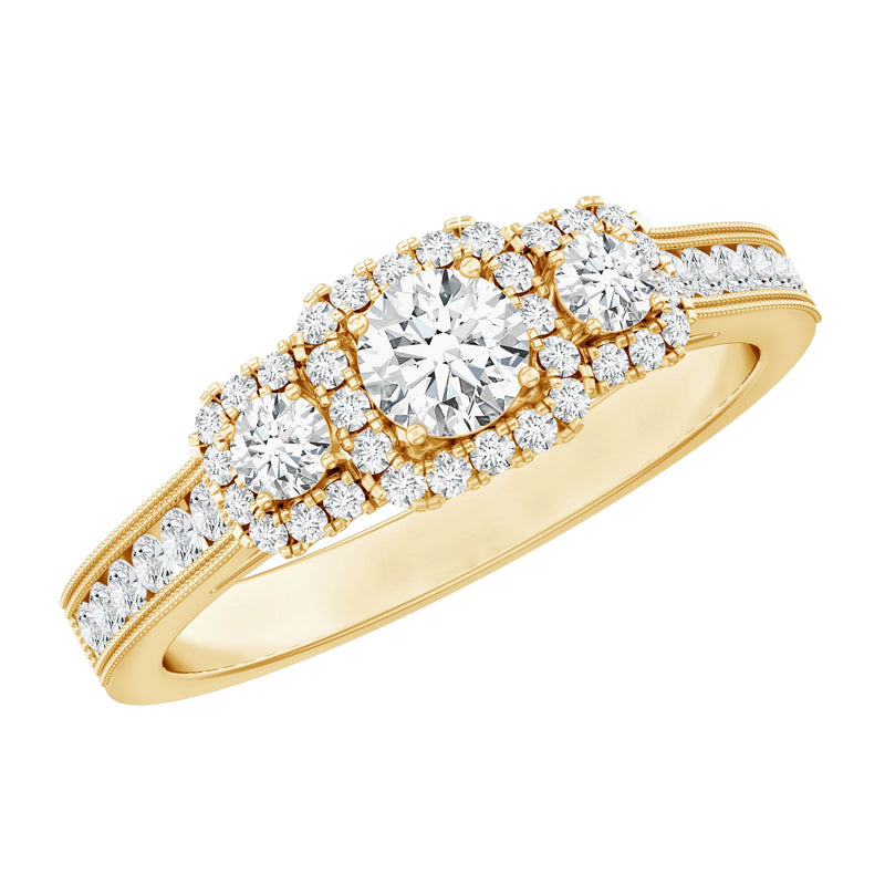 Vintage Style Moissanite 3 Stone Engagement Ring