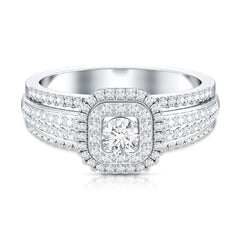 Lab Grown Diamond Retro Engagement Ring with Double Halo