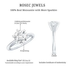 Brilliant Cut Solitaire Moissanite 2 CT Engagement Ring with Certificate