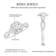 Certified Moissanite Halo Engagement Ring with Criss Cross Shank