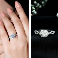 Certified Moissanite Halo Engagement Ring with Criss Cross Shank