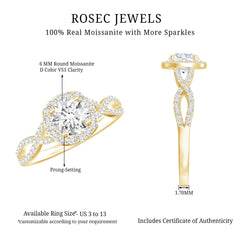 Certified Moissanite Halo Engagement Ring with Criss Cross Shank
