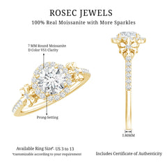 Certified Moissanite Floral Engagement Ring for Women