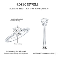 Certified 1 CT Moissanite Round Solitaire Engagement Ring