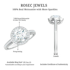 Round Moissanite Halo Engagement Ring with Certificate