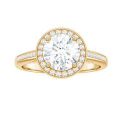 Round Moissanite Halo Engagement Ring with Certificate