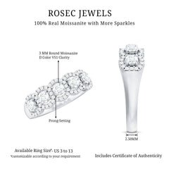 Round Cut Moissanite 5 Stone Anniversary Ring with Halo