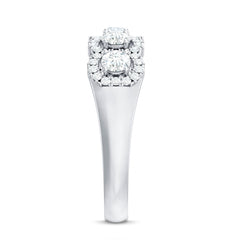 Round Cut Moissanite 5 Stone Anniversary Ring with Halo