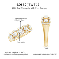 Round Cut Moissanite 5 Stone Anniversary Ring with Halo
