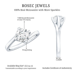 Certified Moissanite Solitaire Engagement Ring in Bypass Shank