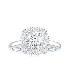 Classic Moissanite Halo Engagement Ring in Double Prong Setting