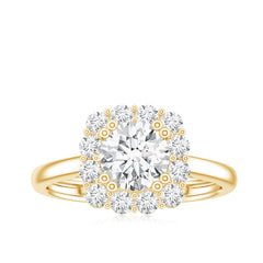 Classic Moissanite Halo Engagement Ring in Double Prong Setting
