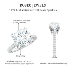 Round 10 MM Moissanite Solitaire Engagement Ring with Side Stones