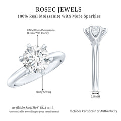 2 CT Moissanite Solitaire Engagement Ring in 6 Prongs