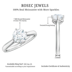 Twisted Prong Set Solitaire Moissanite Engagement Ring with Certificate