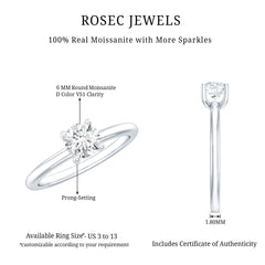 Certified 6 MM Moissanite Solitaire Promise Ring for Her