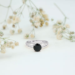 Round Lab Grown Black Diamond Solitaire Ring