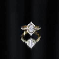 Certified Moissanite Oval Engagement Ring Set With Wedding Bands