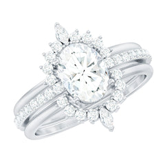 Certified Moissanite Oval Engagement Ring Set With Wedding Bands
