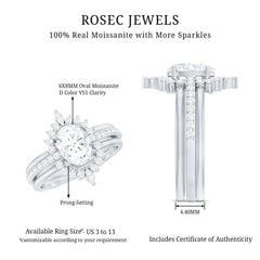 Certified Moissanite Oval Engagement Ring Set With Wedding Bands