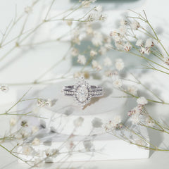 Certified Moissanite Oval Engagement Ring Set With Wedding Bands