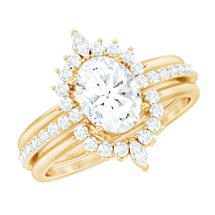 Certified Moissanite Oval Engagement Ring Set With Wedding Bands