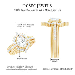 Certified Moissanite Oval Engagement Ring Set With Wedding Bands