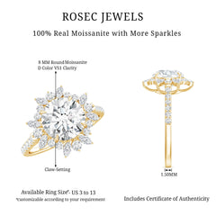 Certified Round Moissanite Halo Engagement Ring for Her