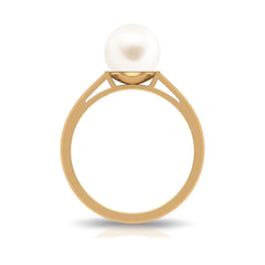 Simple Freshwater White Pearl Solitaire Engagement Ring in Gold