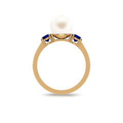 Freshwater Pearl and Blue Sapphire Engagement Ring with Moissanite