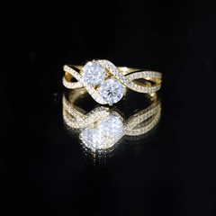 Certified Moissanite Two Stone Engagement Ring in Bypass Band