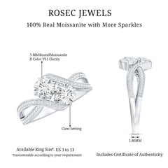Certified Moissanite Two Stone Engagement Ring in Bypass Band