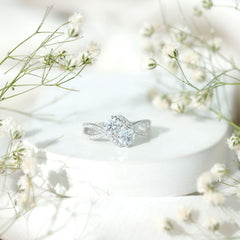 Certified Moissanite Two Stone Engagement Ring in Bypass Band