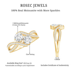 Certified Moissanite Two Stone Engagement Ring in Bypass Band