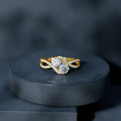 Certified Moissanite Two Stone Engagement Ring in Bypass Band