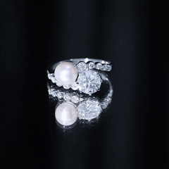 Freshwater Pearl and Moissanite Toi Et Moi Cocktail Ring