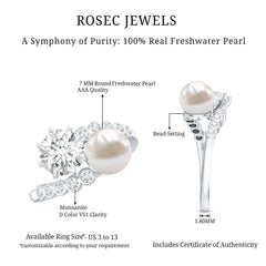 Freshwater Pearl and Moissanite Toi Et Moi Cocktail Ring