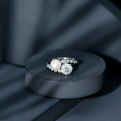 Freshwater Pearl and Moissanite Toi Et Moi Cocktail Ring
