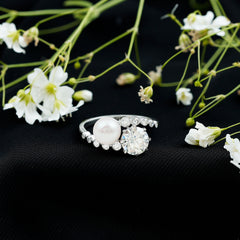 Freshwater Pearl and Moissanite Toi Et Moi Cocktail Ring