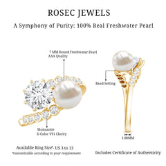 Freshwater Pearl and Moissanite Toi Et Moi Cocktail Ring