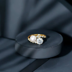 Freshwater Pearl and Moissanite Toi Et Moi Cocktail Ring