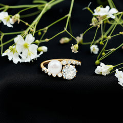Freshwater Pearl and Moissanite Toi Et Moi Cocktail Ring