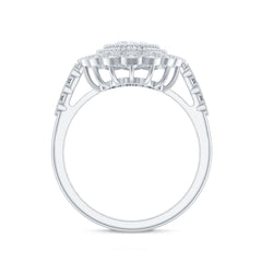 Oval Moissanite Retro Engagement Ring in Beaded Bezel Setting